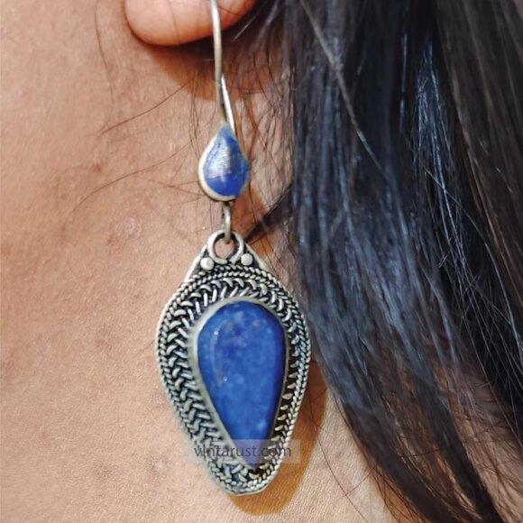 Blue Lapis Lazuli Jewelry Set, Pendant Necklace With Earrings - Picture 6 of 7